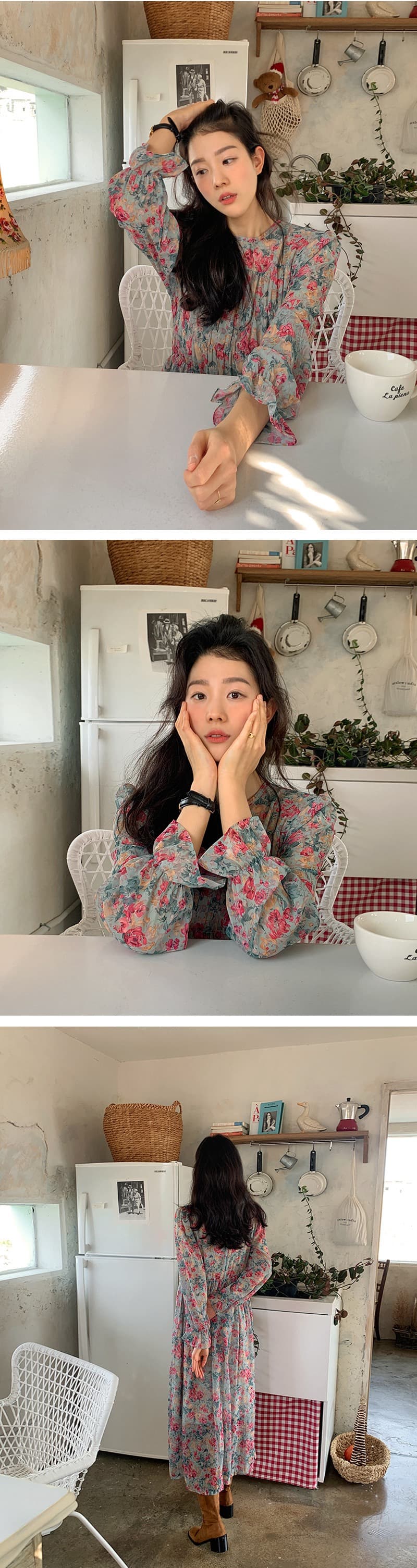 있음 선적 한 부서 꽃무늬 프린트 드레스 상세 이미지 2