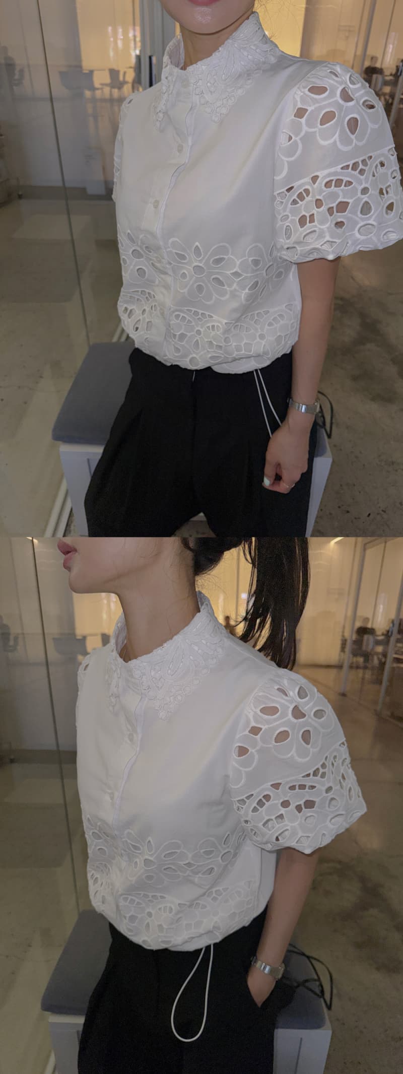 있음 선적 한 부서 높은 품질 포지셔닝 꽃 물 용해 폴로 칼라 싱글 줄 버튼 반팔 재킷 상세 이미지 2