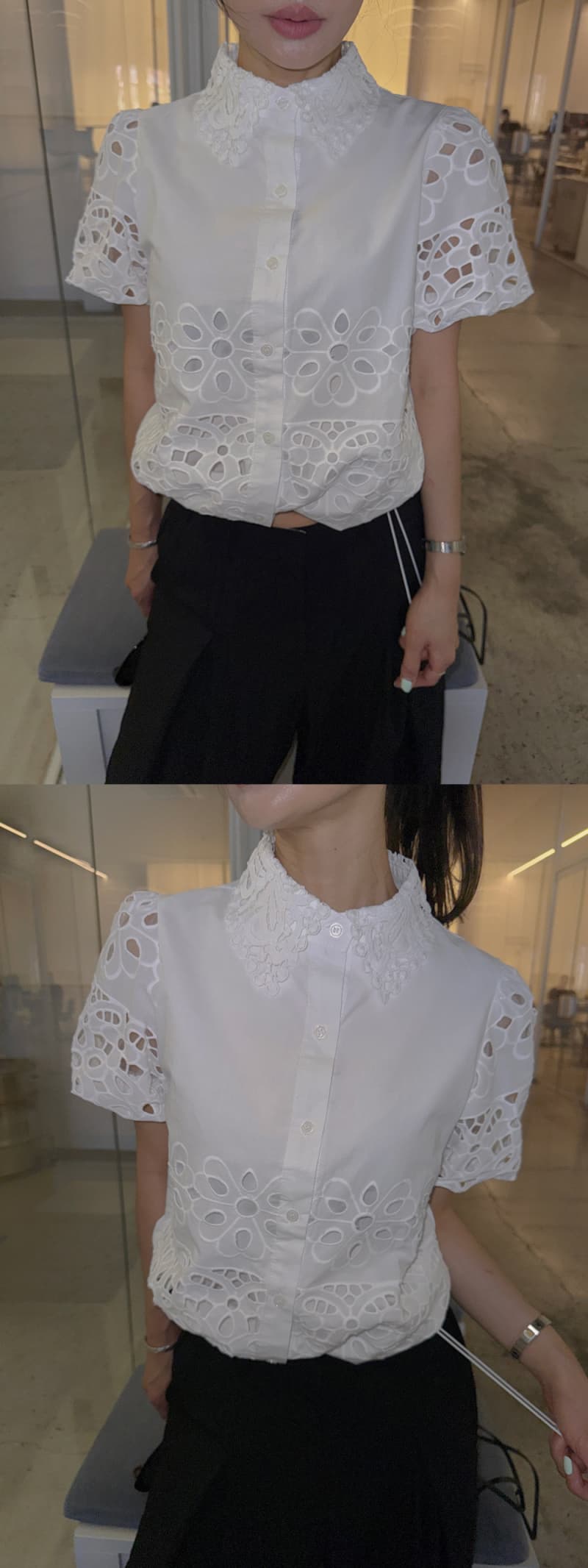 있음 선적 한 부서 높은 품질 포지셔닝 꽃 물 용해 폴로 칼라 싱글 줄 버튼 반팔 재킷 상세 이미지 8