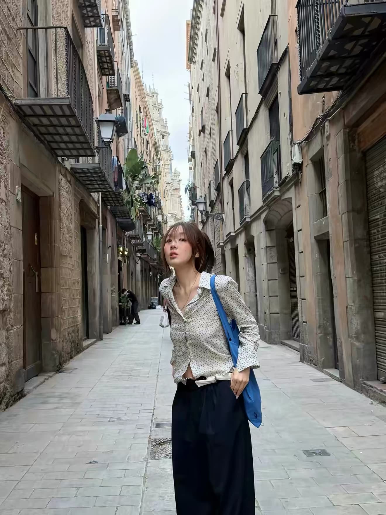 있음 선적 한 부서 동대문 보 주님 연령 감소 캐주얼 프린트 몸매 가꾸기 셔츠 싱글 줄 버튼 상세 이미지 2