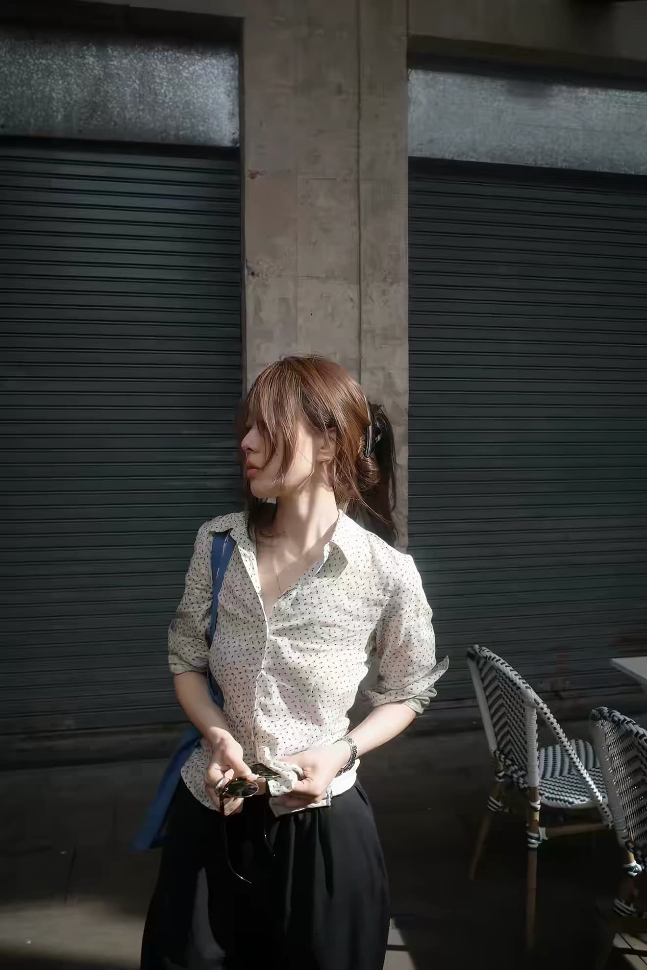 있음 선적 한 부서 동대문 보 주님 연령 감소 캐주얼 프린트 몸매 가꾸기 셔츠 싱글 줄 버튼 상세 이미지 3