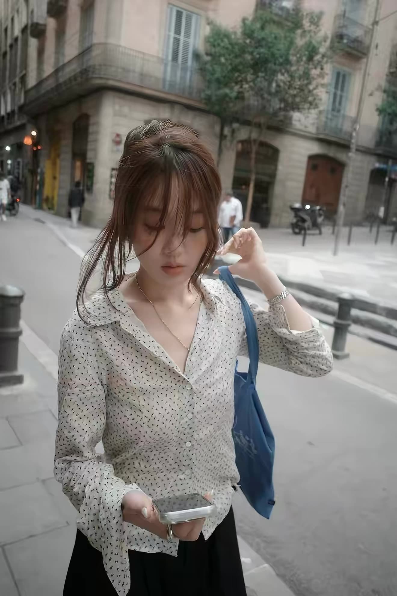 있음 선적 한 부서 동대문 보 주님 연령 감소 캐주얼 프린트 몸매 가꾸기 셔츠 싱글 줄 버튼 상세 이미지 5
