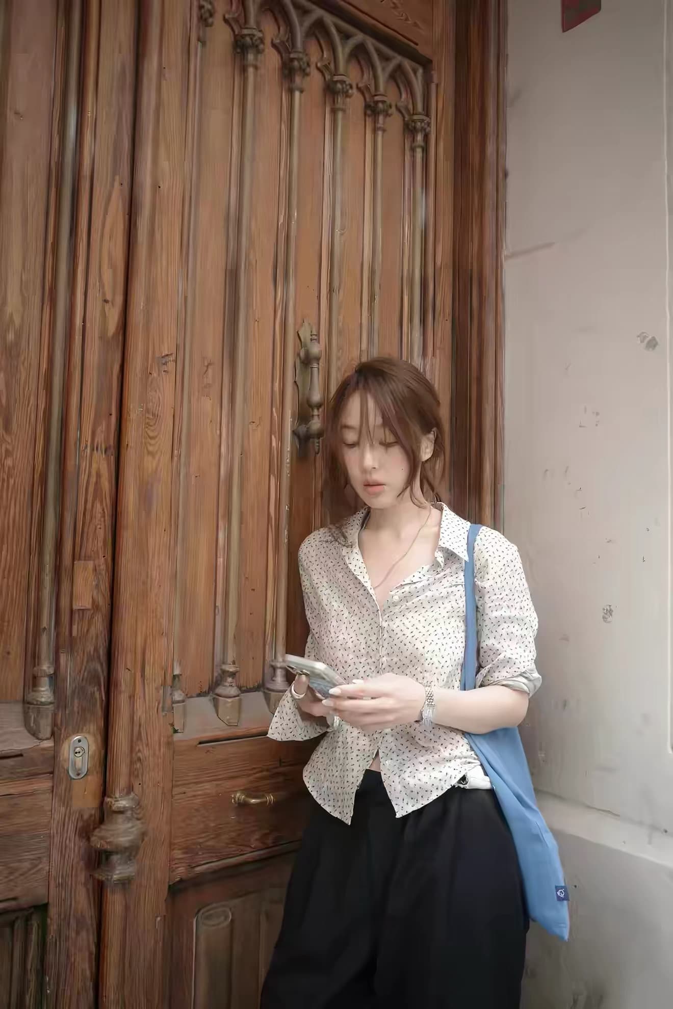 있음 선적 한 부서 동대문 보 주님 연령 감소 캐주얼 프린트 몸매 가꾸기 셔츠 싱글 줄 버튼 상세 이미지 6