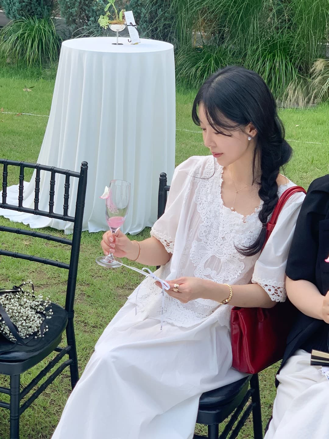 있음 선적 한 부서 미니멀리즘 자수 물결무늬 측면 반팔 큰 진자 드레스 상세 이미지 43