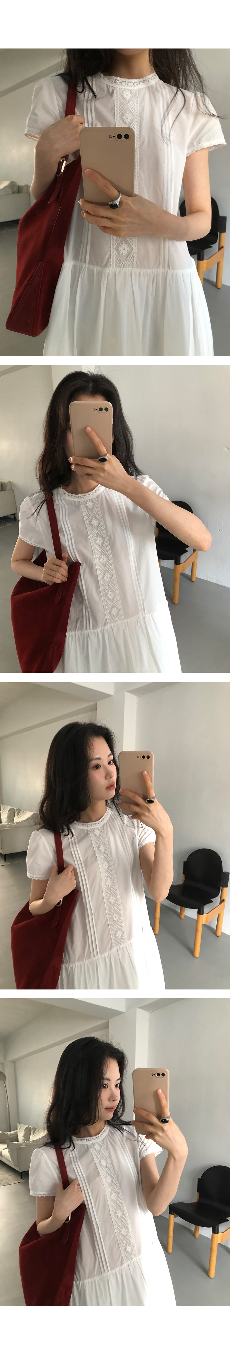있음 선적 한 부서 품격 패치워크 레이스 순수한 흰색 반팔 큰 진자 드레스 상세 이미지 6