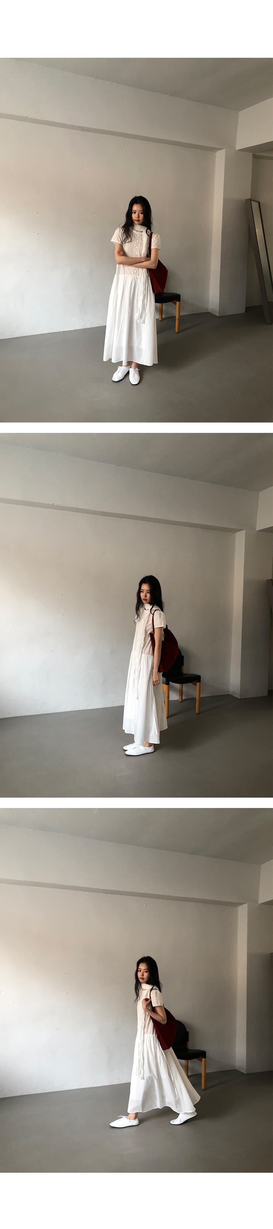 있음 선적 한 부서 품격 패치워크 레이스 순수한 흰색 반팔 큰 진자 드레스 상세 이미지 10