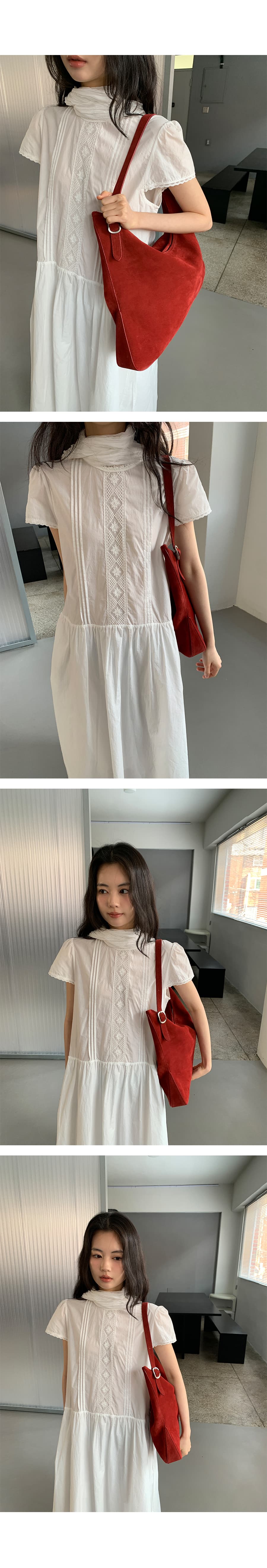 있음 선적 한 부서 품격 패치워크 레이스 순수한 흰색 반팔 큰 진자 드레스 상세 이미지 12