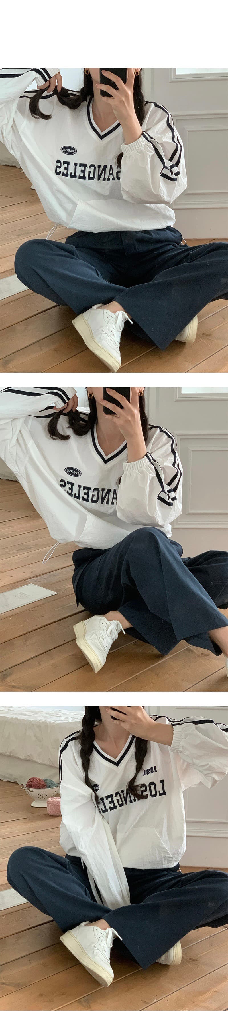 있음 선적 삼색 아메리칸 캐주얼 자수 알파벳 펌프 로프 디자인 긴팔 후드티 상세 이미지 2