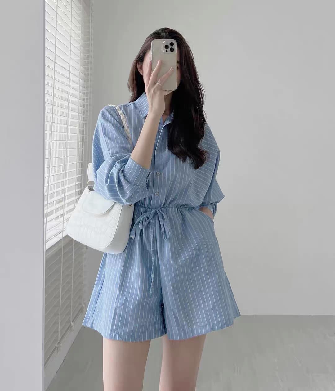 있음 선적 한 부서 캐주얼 바람 펌프 로프 허리 수축 긴팔 올인원 바지 이미지 2