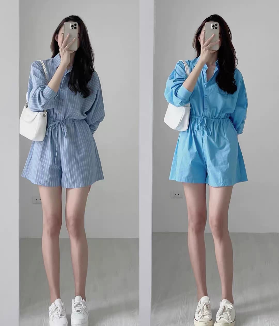 있음 선적 한 부서 캐주얼 바람 펌프 로프 허리 수축 긴팔 올인원 바지 상세 이미지 1