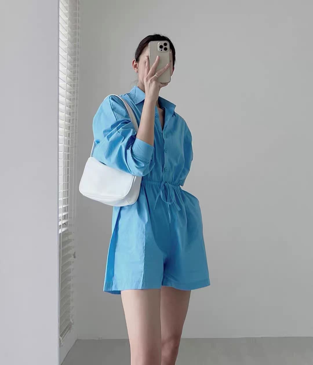 있음 선적 한 부서 캐주얼 바람 펌프 로프 허리 수축 긴팔 올인원 바지 상세 이미지 4