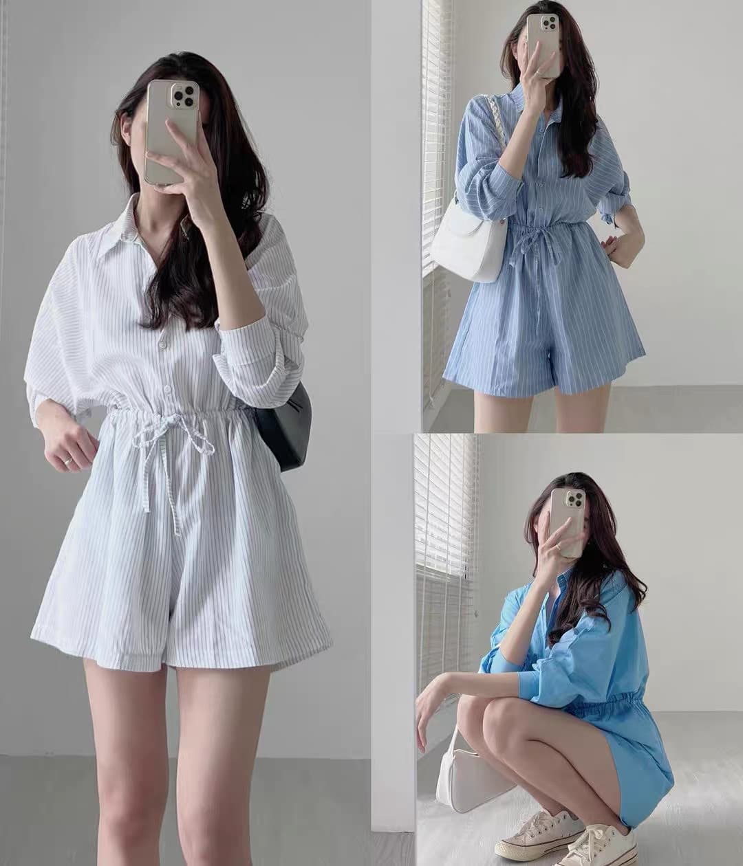 있음 선적 한 부서 캐주얼 바람 펌프 로프 허리 수축 긴팔 올인원 바지 상세 이미지 5