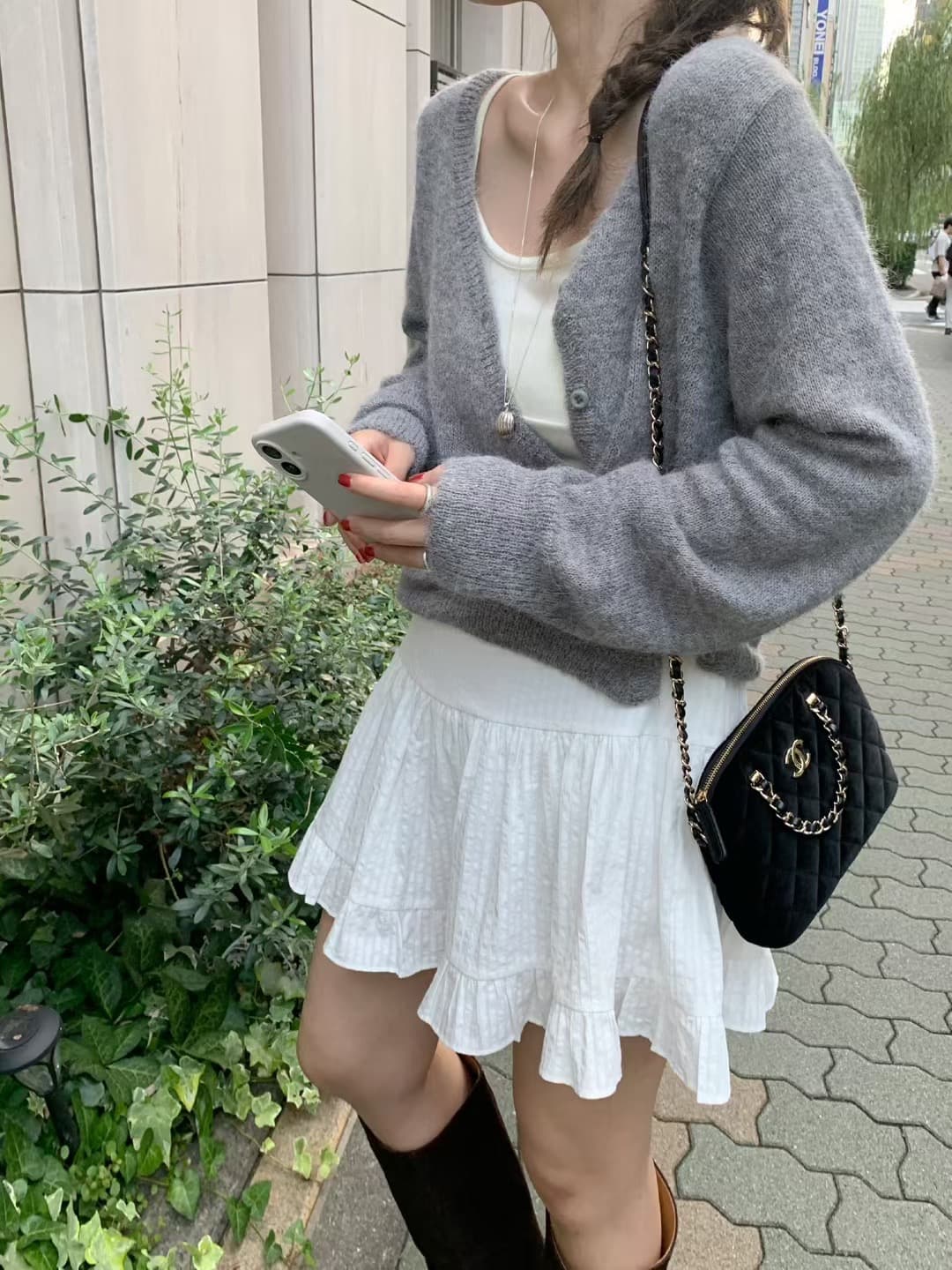 있음 선적 삼색 한 부서 비스듬한 襟 얇은 스타일 긴팔 오픈 가디건 털 니트 스웨터 상세 이미지 6