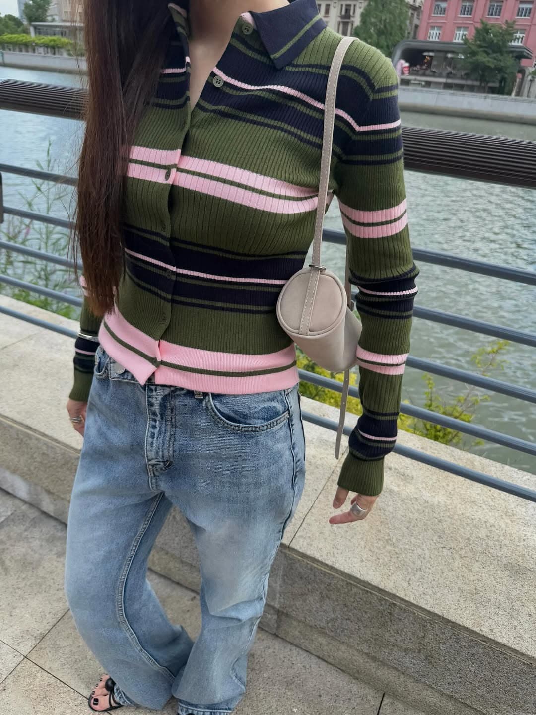 있음 선적 한 부서 이른 가을 작은 대중 색상 스트라이프 털 니트 오픈 가디건