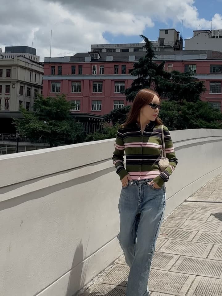 있음 선적 한 부서 이른 가을 작은 대중 색상 스트라이프 털 니트 오픈 가디건 상세 이미지 10