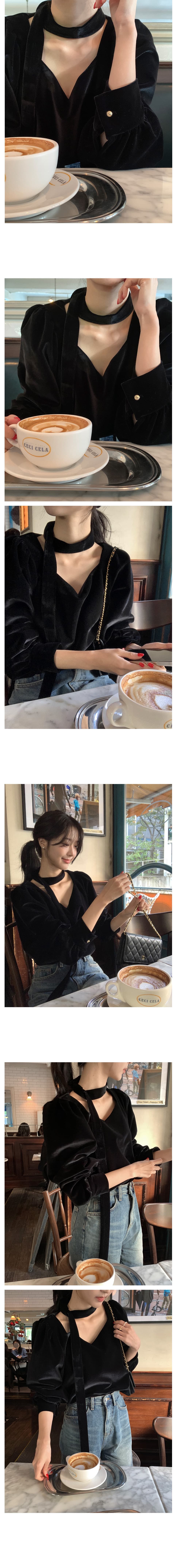 있음 선적 한 부서 품격 벨벳 복숭아 심장 고리 긴팔 맨위 상세 이미지 5
