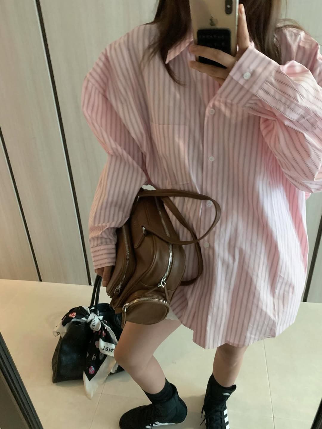 있음 선적 4 가지 색상 핏 스타일 슈퍼 긍정적 인 한 부서 동대문 스트라이프 긴팔 루즈핏 셔츠