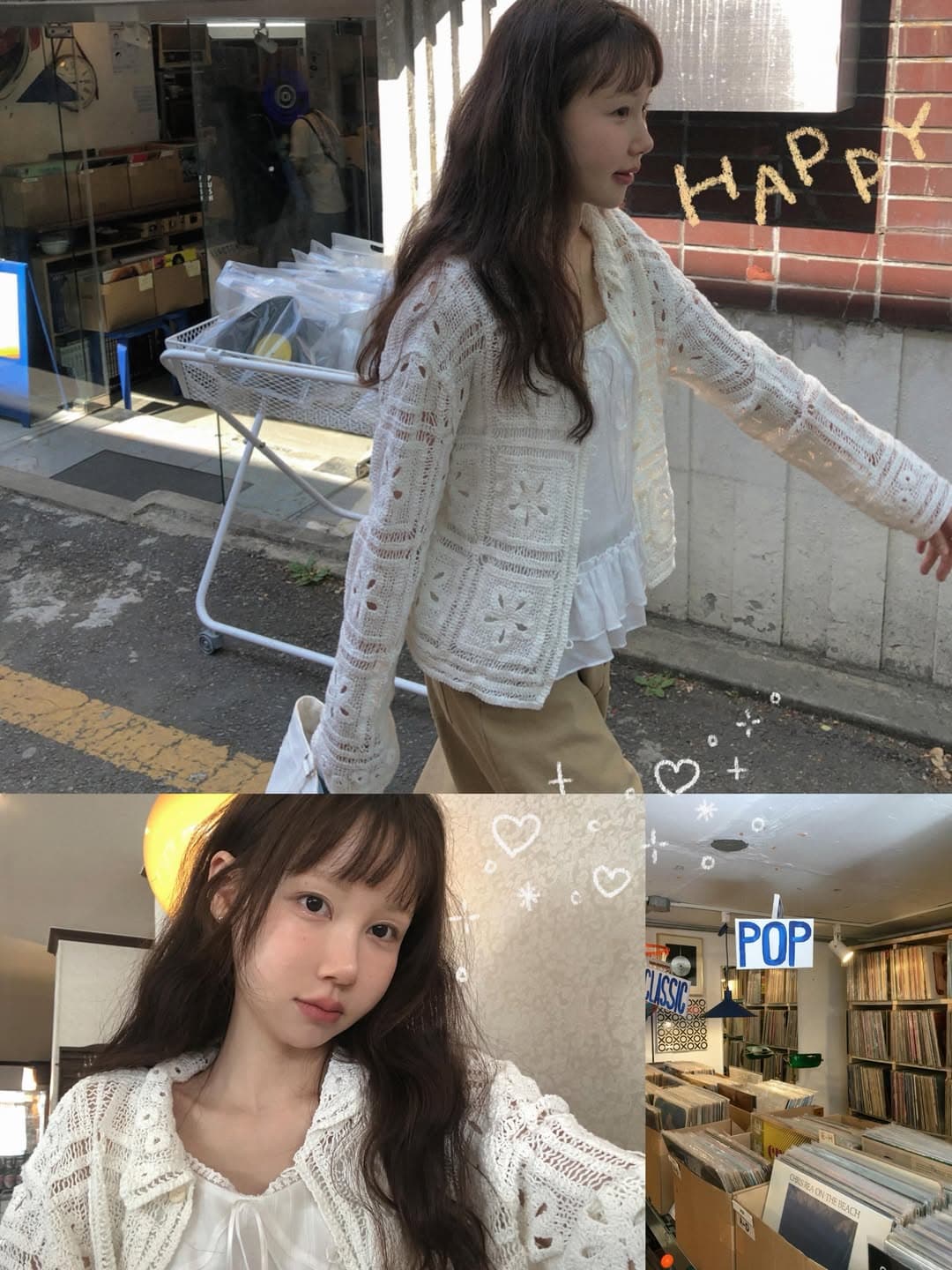 한 부서 달콤함 훅 제직 홀로우 아웃 폴로 칼라 맨위 싱글 줄 버튼 상세 이미지 2
