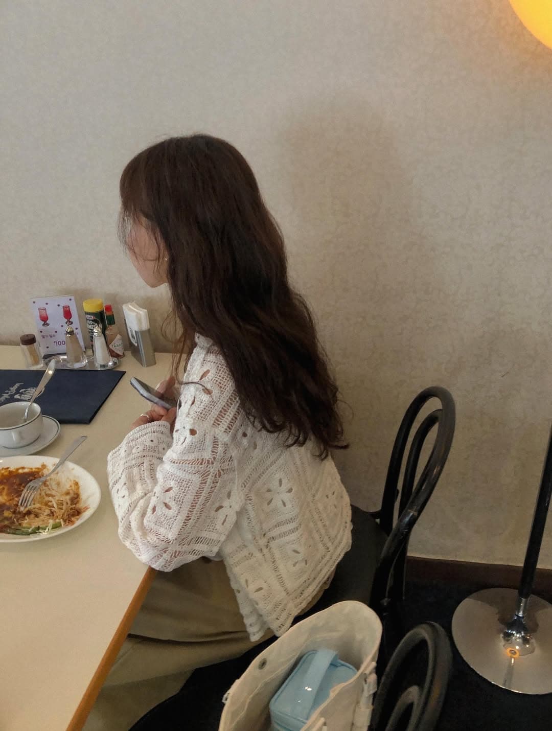 한 부서 달콤함 훅 제직 홀로우 아웃 폴로 칼라 맨위 싱글 줄 버튼 상세 이미지 9
