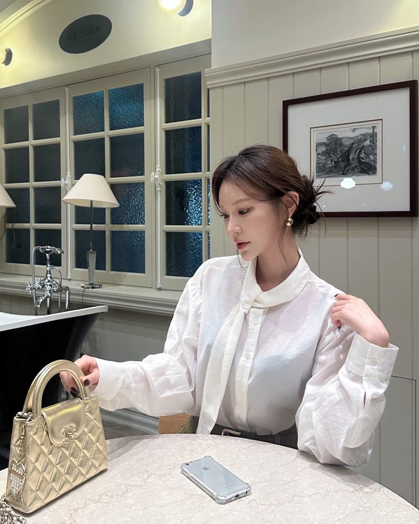 있음 선적 한 부서 출퇴근 디자인 센스 비대칭 칼라 긴팔 싱글 줄 버튼 셔츠 상세 이미지 1