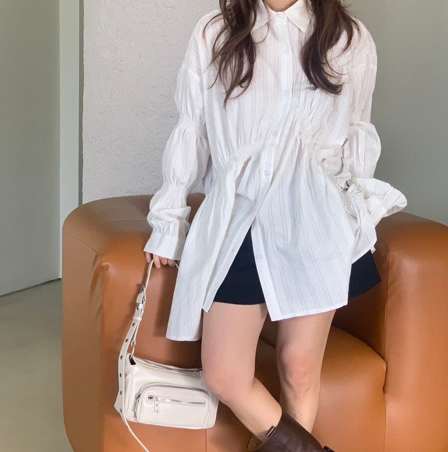 있음 선적 한 부서 디자인 센스 명중 가져 가라. 주름 비대칭 긴팔 여성 셔츠 싱글 줄 버튼