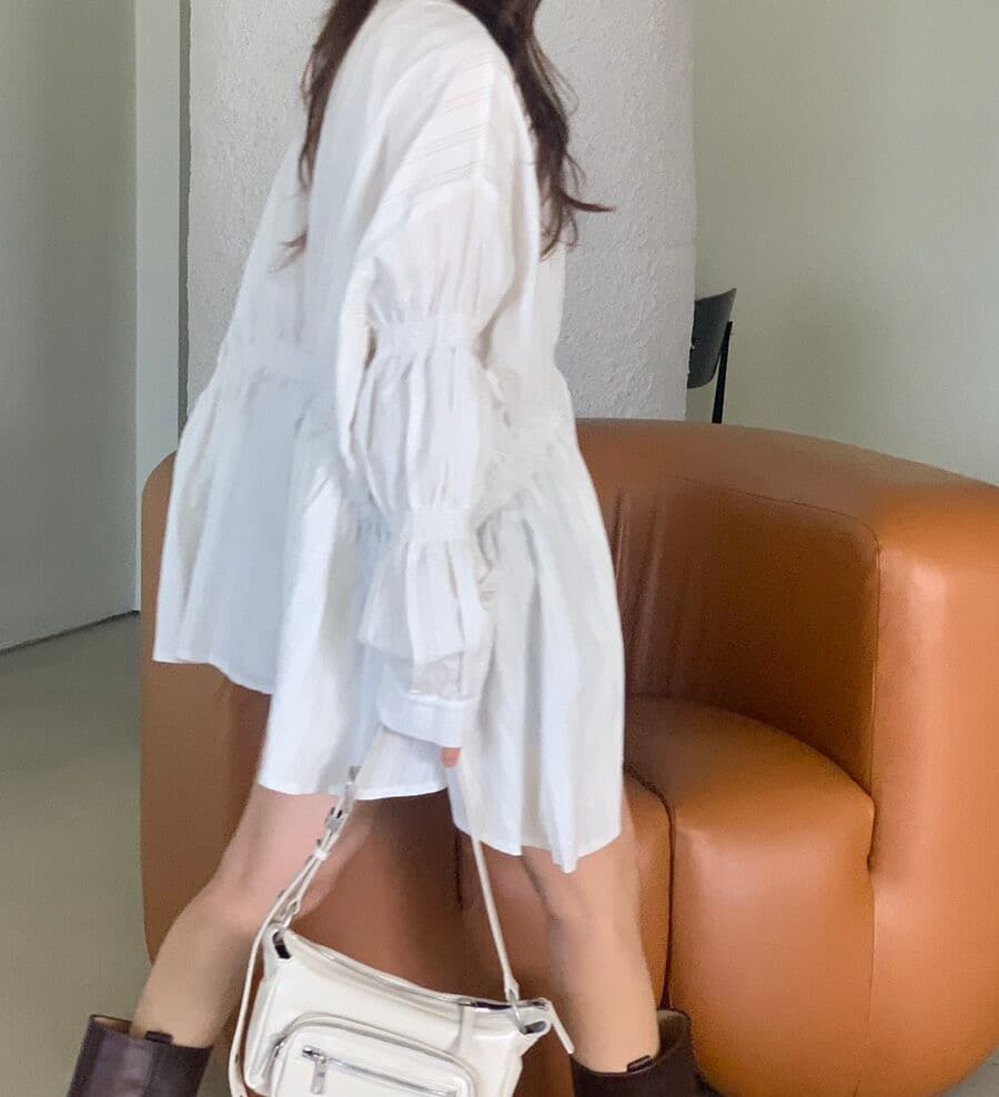 있음 선적 한 부서 디자인 센스 명중 가져 가라. 주름 비대칭 긴팔 여성 셔츠 싱글 줄 버튼 상세 이미지 7