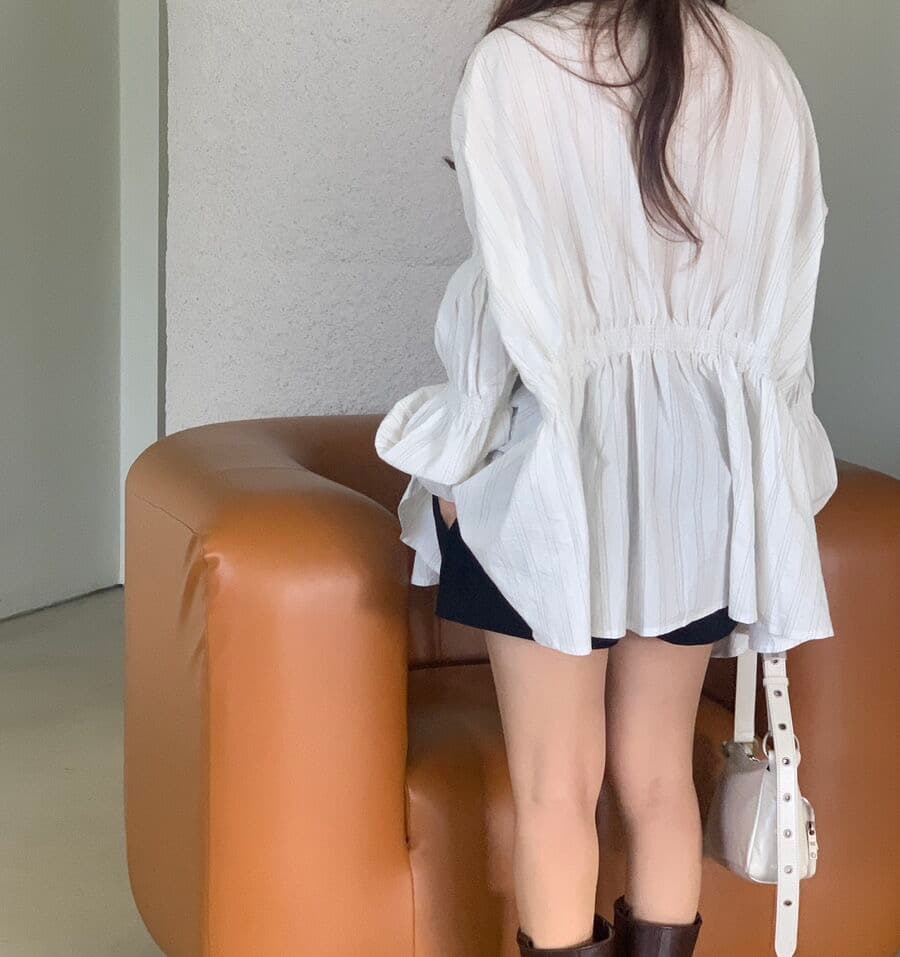 있음 선적 한 부서 디자인 센스 명중 가져 가라. 주름 비대칭 긴팔 여성 셔츠 싱글 줄 버튼 상세 이미지 16
