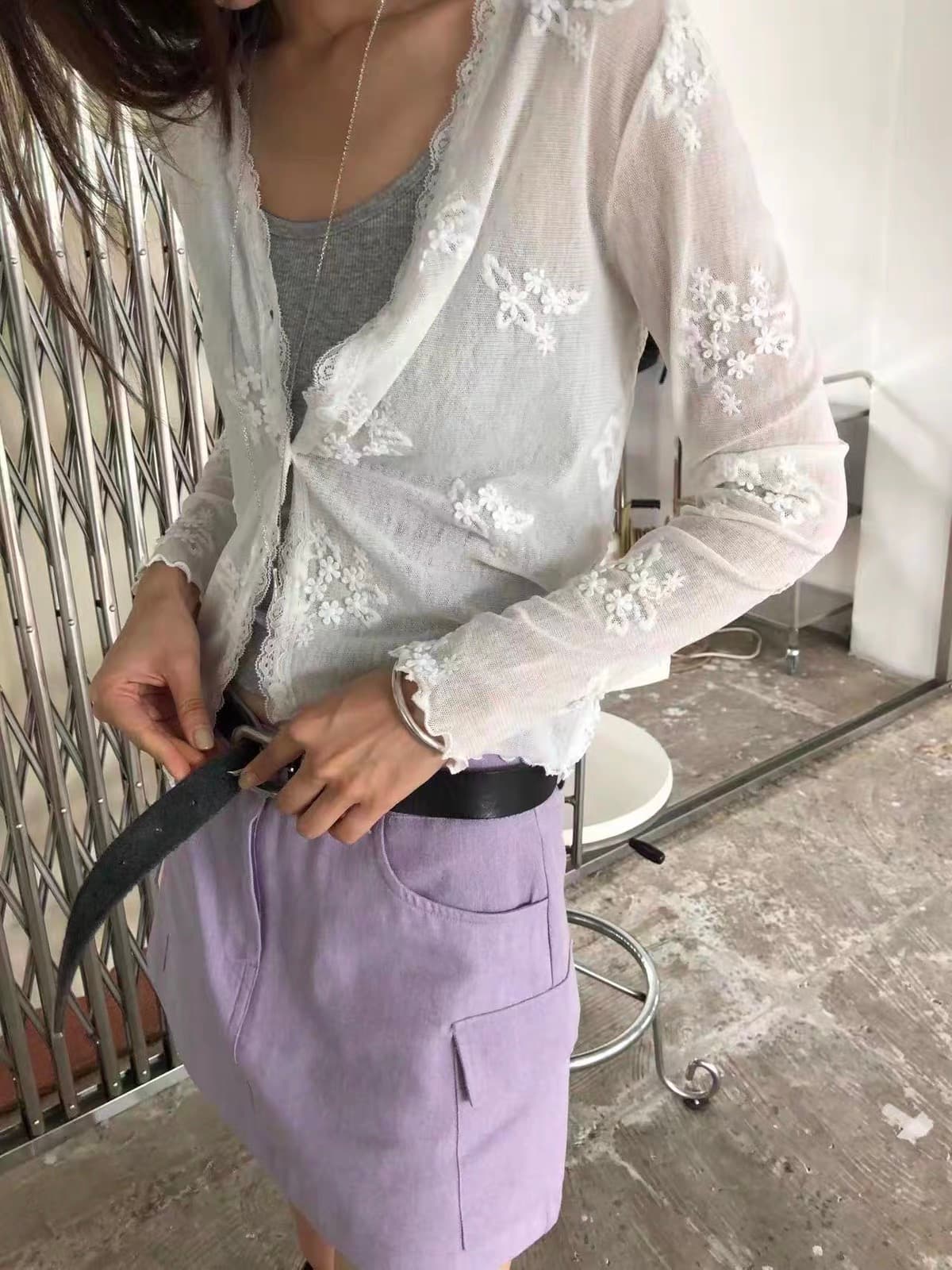 있음 선적 한 부서 여성 몸매 가꾸기 레이스 자수 얇고 가벼운 오픈 가디건 싱글 줄 버튼 상세 이미지 8