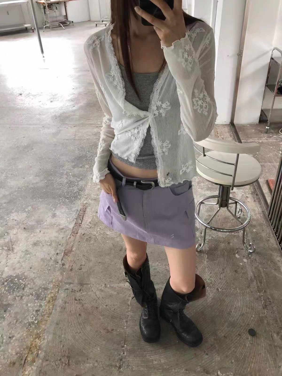 있음 선적 한 부서 여성 몸매 가꾸기 레이스 자수 얇고 가벼운 오픈 가디건 싱글 줄 버튼 상세 이미지 10