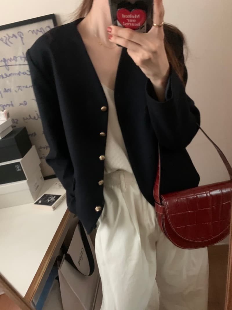 있음 선적 한 부서 클래식 미니멀리즘 다용도 V넥 긴팔 재킷 상세 이미지 4
