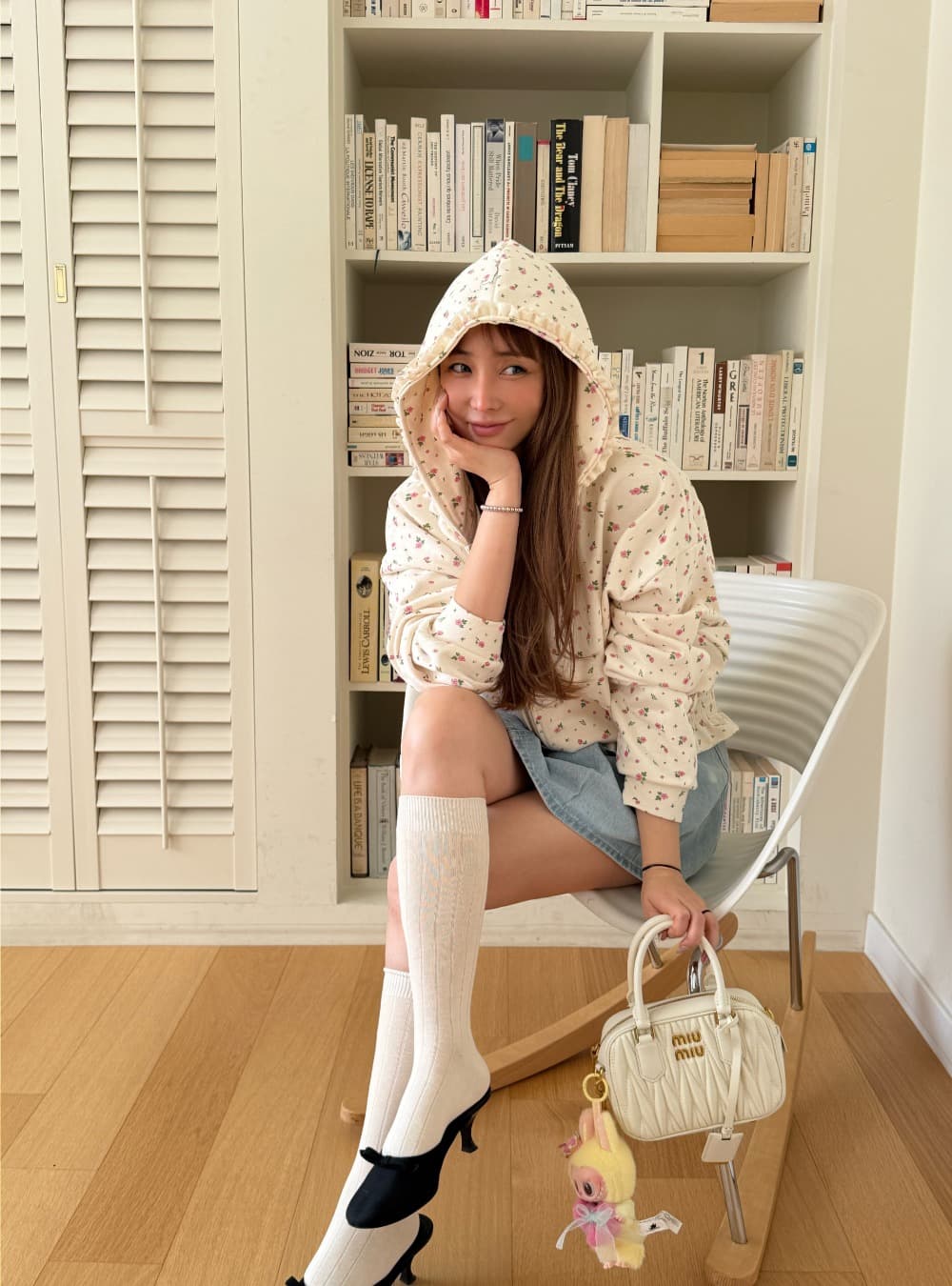 있음 선적 한 부서 연령 감소 프린트 허리 수축 주름 후드 티 스웨터 재킷 상세 이미지 9