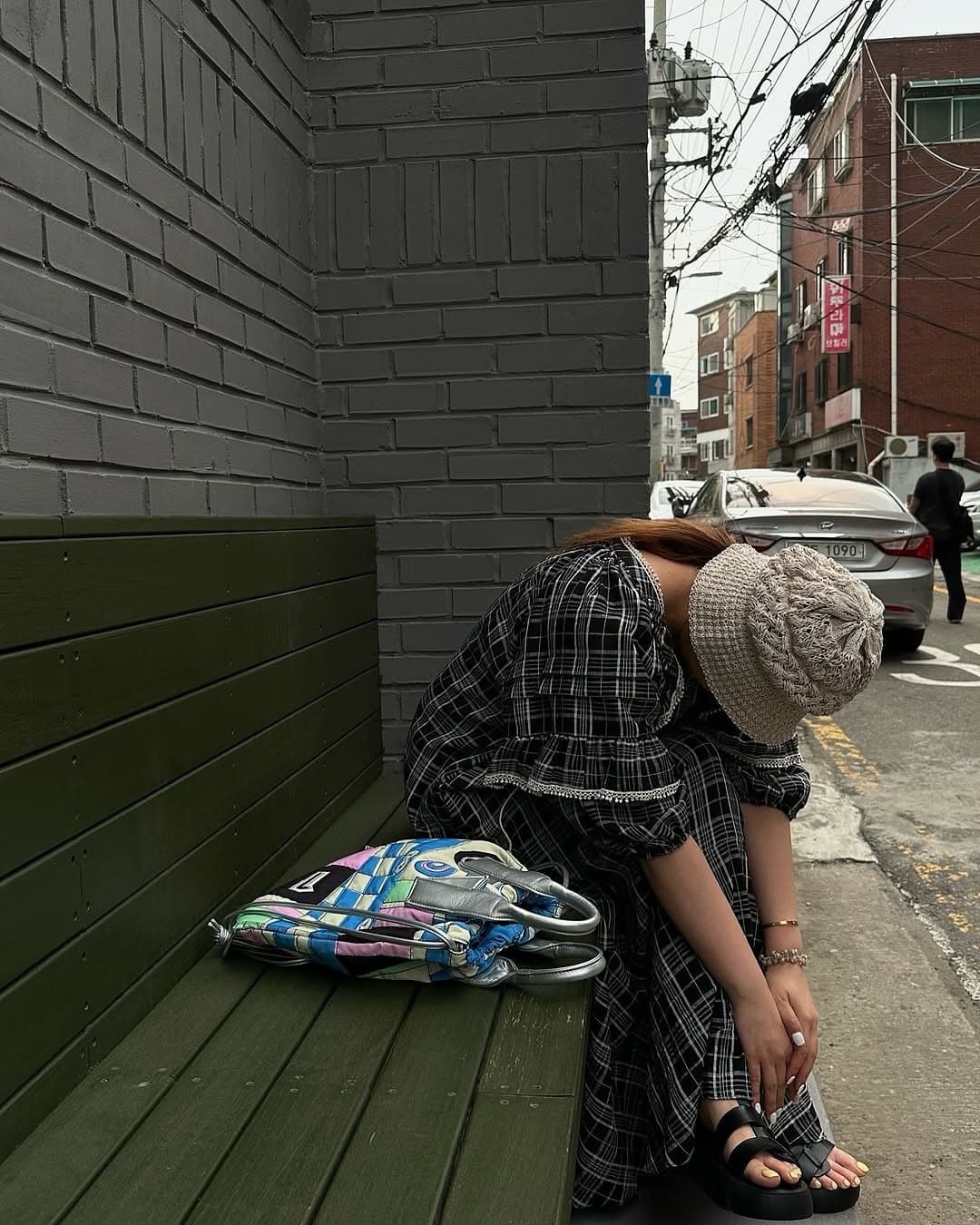 있음 선적 한 부서 체크무늬 레이스업 패치워크 레이스 루즈핏 드레스 상세 이미지 6