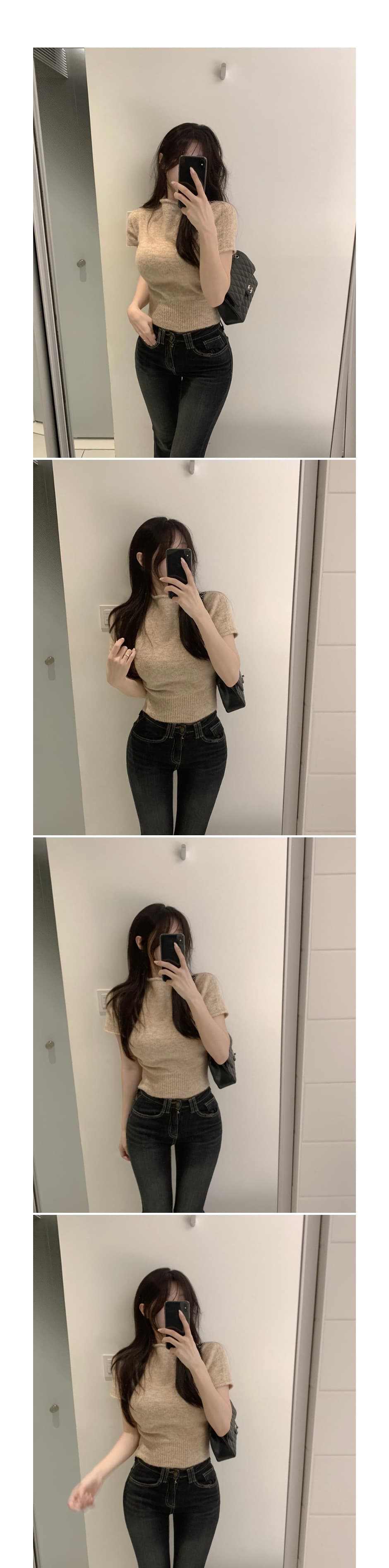 있음 선적 한 부서 4 가지 색상 다용도 반하이넥 반팔 털 니트 스웨터 상세 이미지 2