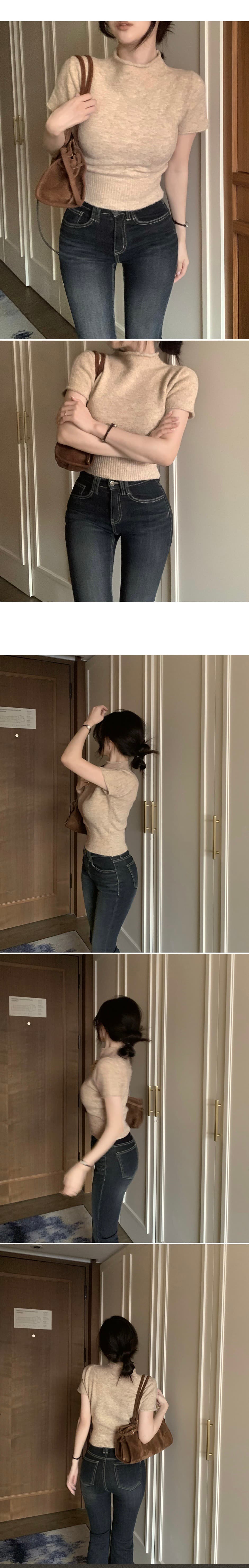 있음 선적 한 부서 4 가지 색상 다용도 반하이넥 반팔 털 니트 스웨터 상세 이미지 3