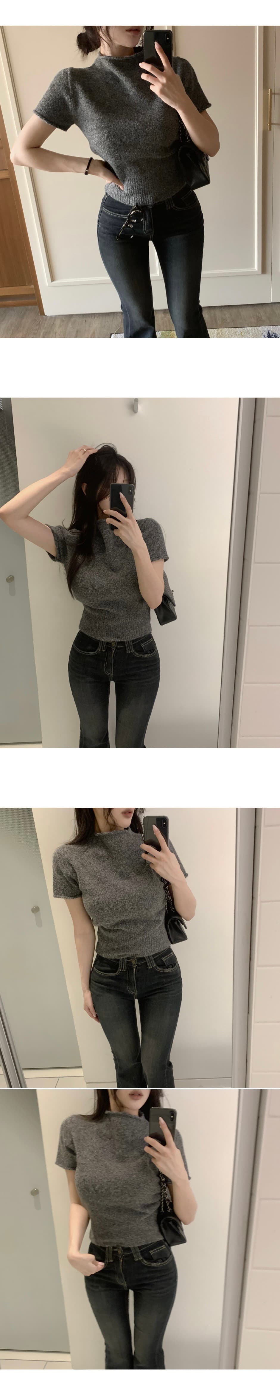 있음 선적 한 부서 4 가지 색상 다용도 반하이넥 반팔 털 니트 스웨터 상세 이미지 4