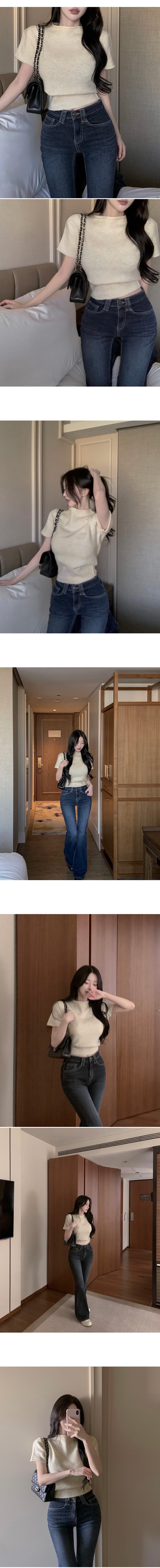 있음 선적 한 부서 4 가지 색상 다용도 반하이넥 반팔 털 니트 스웨터 상세 이미지 5