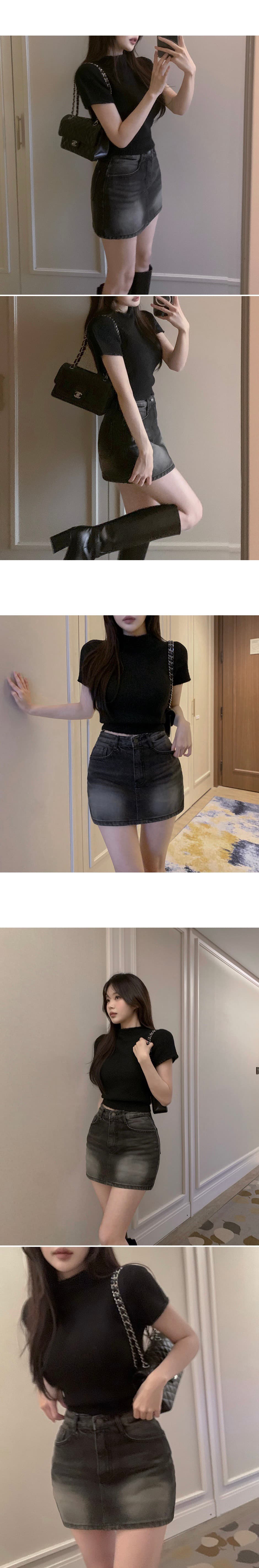 있음 선적 한 부서 4 가지 색상 다용도 반하이넥 반팔 털 니트 스웨터 상세 이미지 6