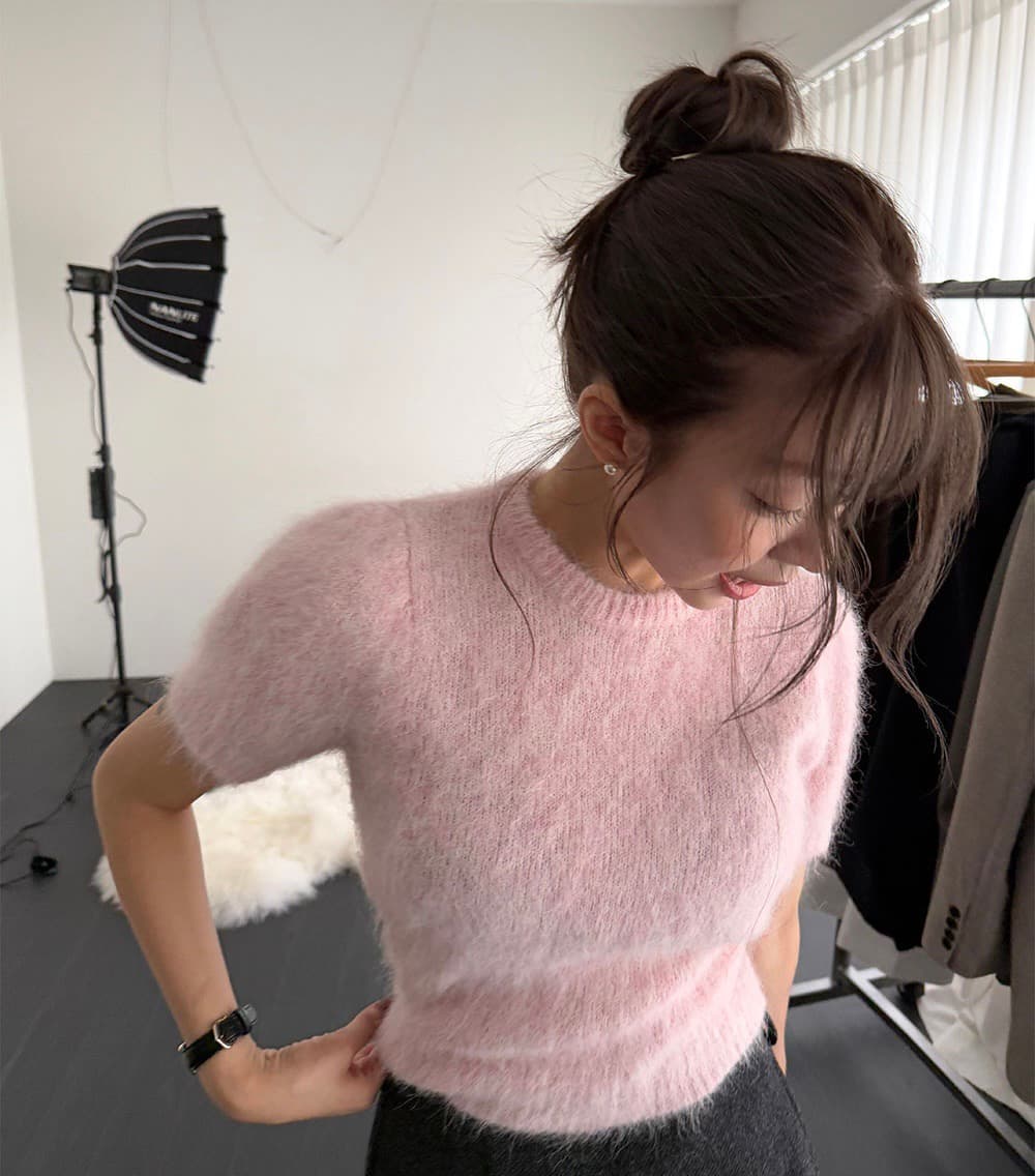 있음 선적 한 부서 삼색 털이 많은 보온 라운드 넥 반팔 스웨터 맨위 이미지 2