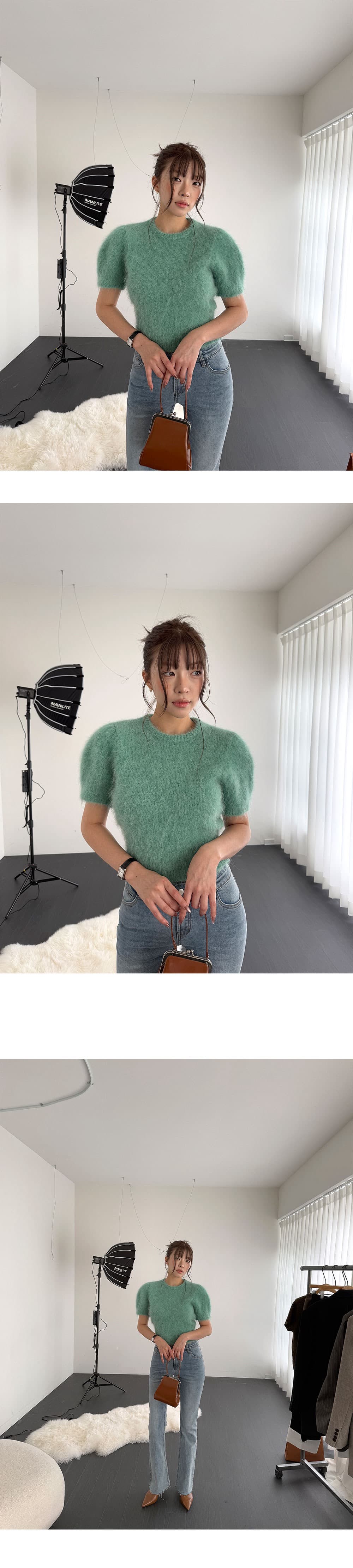 있음 선적 한 부서 삼색 털이 많은 보온 라운드 넥 반팔 스웨터 맨위 상세 이미지 1