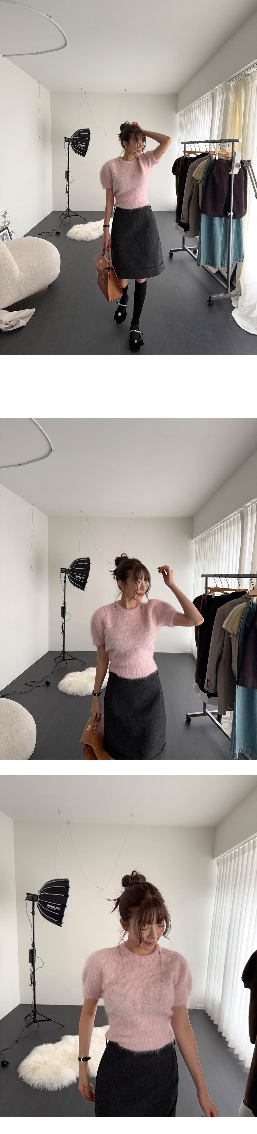 있음 선적 한 부서 삼색 털이 많은 보온 라운드 넥 반팔 스웨터 맨위 상세 이미지 2