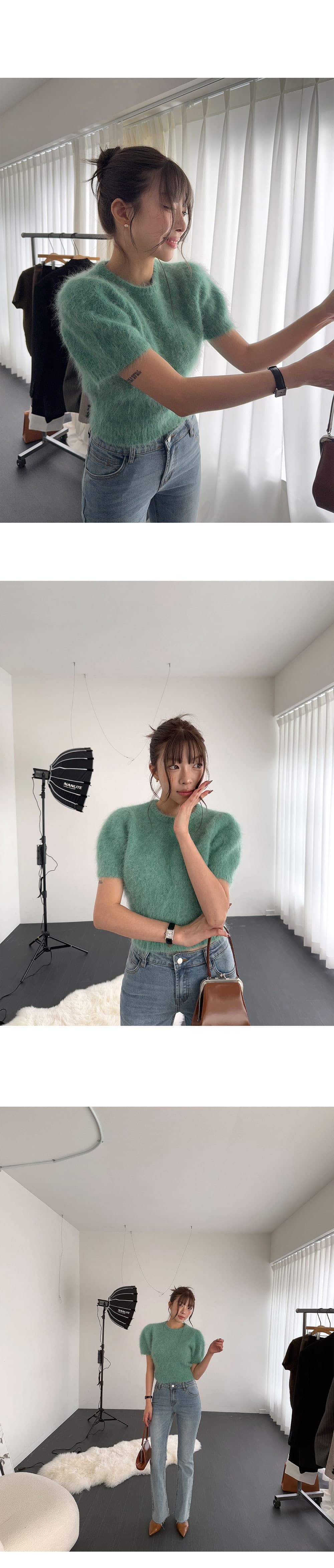 있음 선적 한 부서 삼색 털이 많은 보온 라운드 넥 반팔 스웨터 맨위 상세 이미지 4