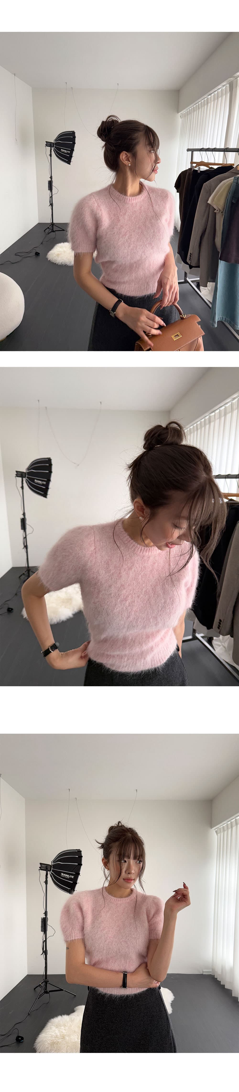 있음 선적 한 부서 삼색 털이 많은 보온 라운드 넥 반팔 스웨터 맨위 상세 이미지 5
