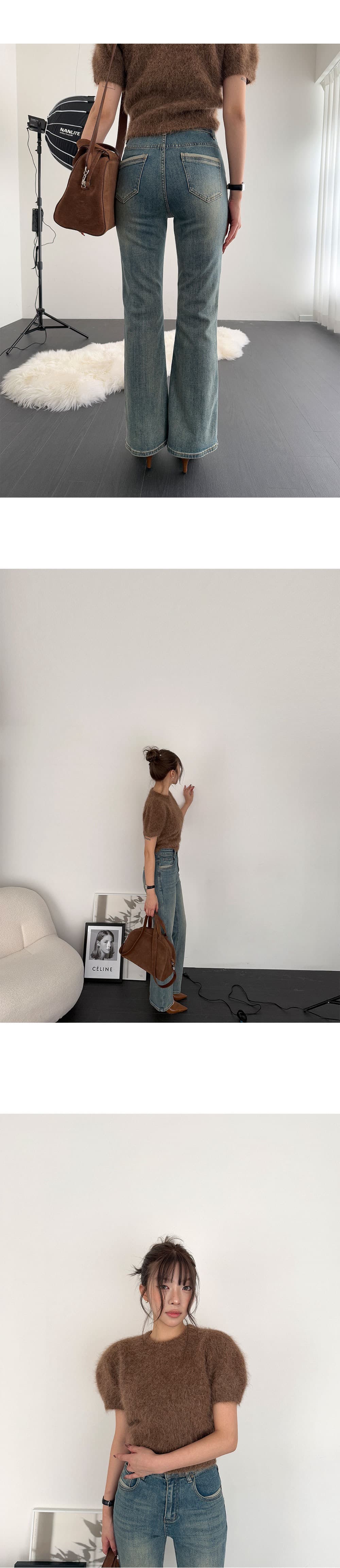 있음 선적 한 부서 삼색 털이 많은 보온 라운드 넥 반팔 스웨터 맨위 상세 이미지 10