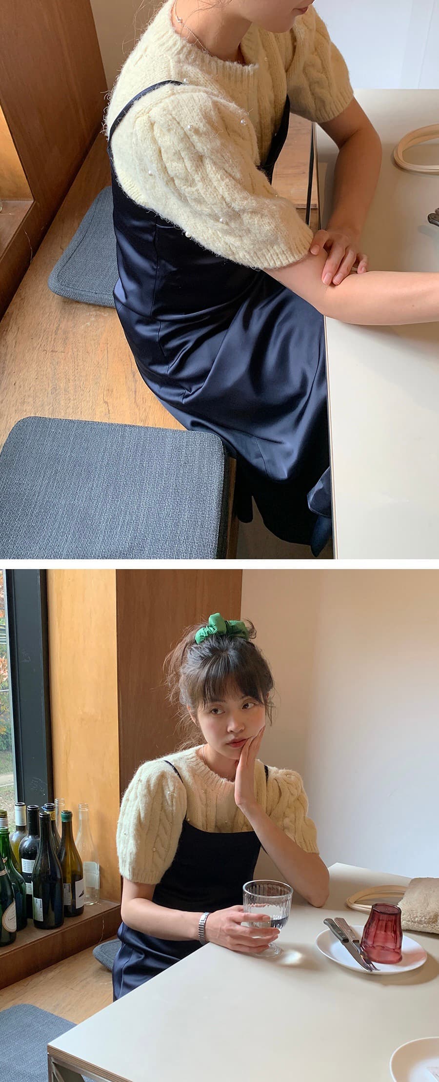 있음 선적 한 부서 품격 비즈 박기 반팔 라운드 넥 스웨터 풀오버 상세 이미지 4