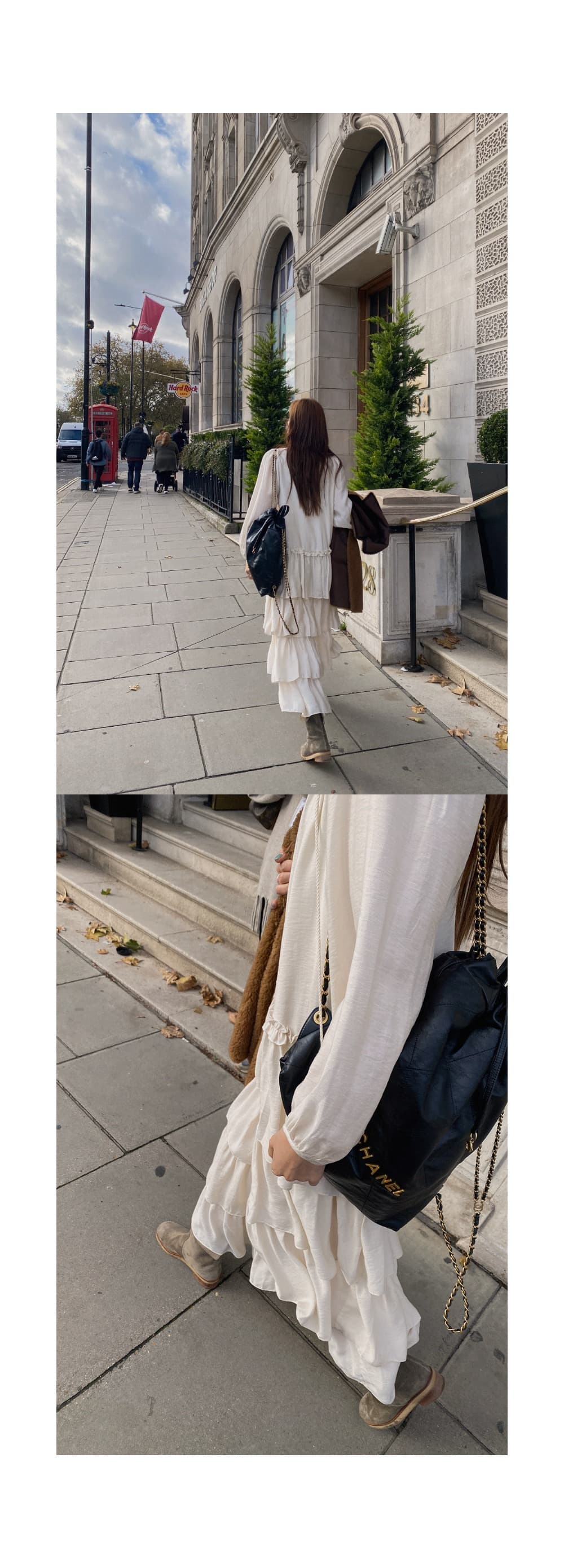있음 선적 한 부서 품격 V넥 이전 레이스업 긴팔 케이크 계단식 드레스 상세 이미지 7
