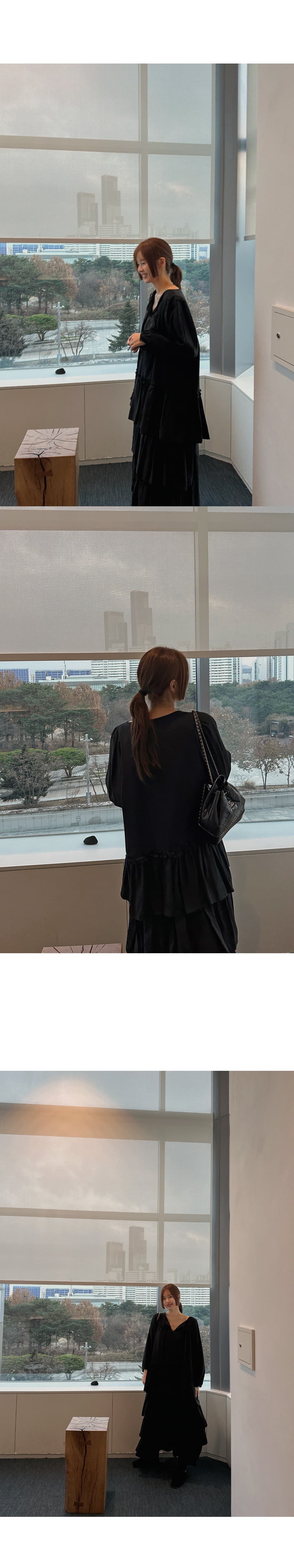있음 선적 한 부서 품격 V넥 이전 레이스업 긴팔 케이크 계단식 드레스 상세 이미지 15