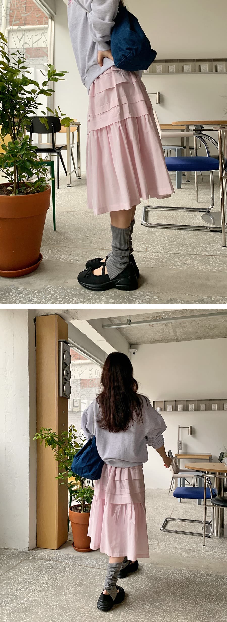 있음 선적 다용도 품격 계단식 허리밴드 반신 스커트 상세 이미지 4