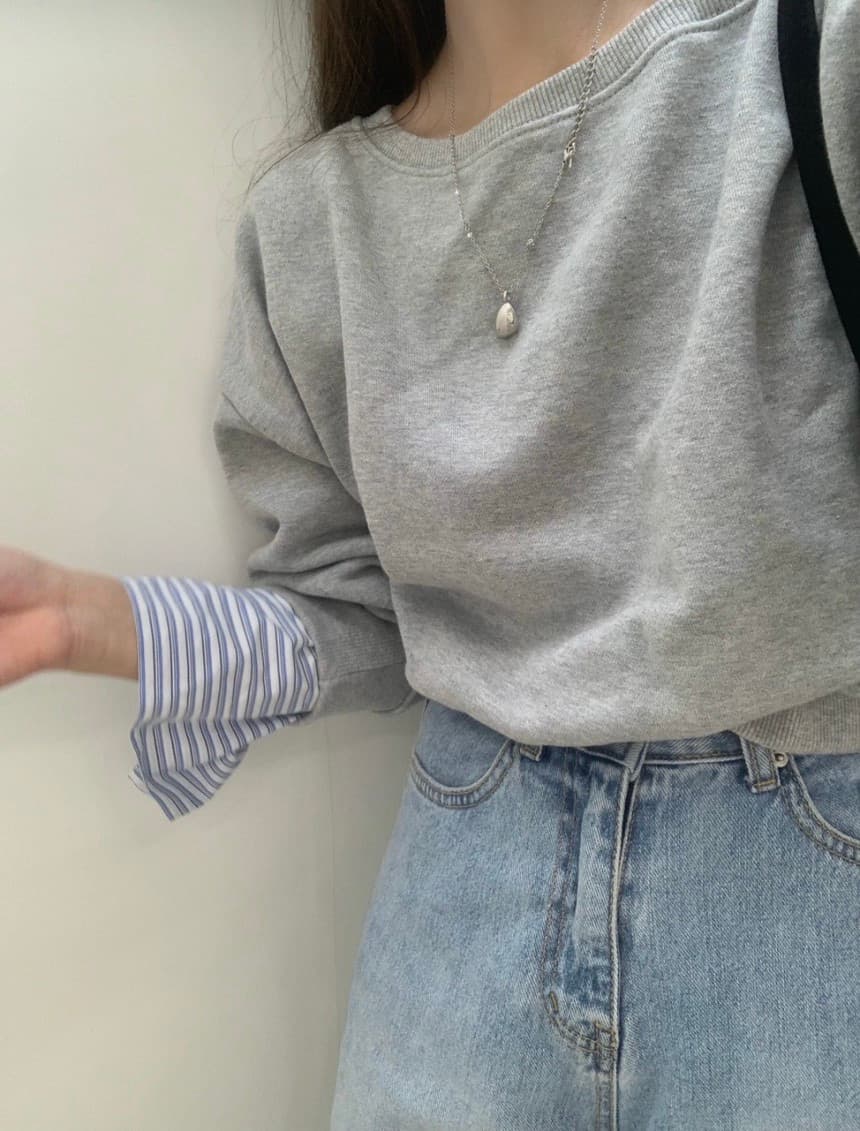 있음 선적 한 부서 보트넥 오프숄더 디자인 센스 패치워크 후드티 상세 이미지 5