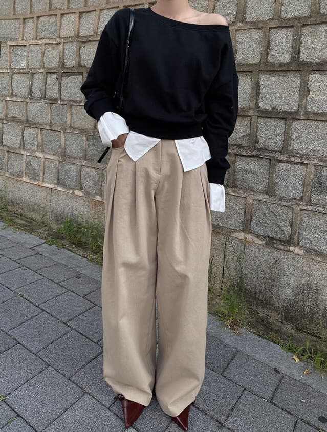 있음 선적 한 부서 둘 색상 패치워크 페이크 레이어드 보트넥 보트 칼라 오프숄더 후드티 상세 이미지 8