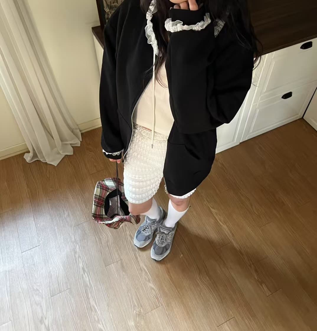 있음 선적 한 부서 둘 색상 캐주얼 레이스 장식 후드 재킷 상세 이미지 22